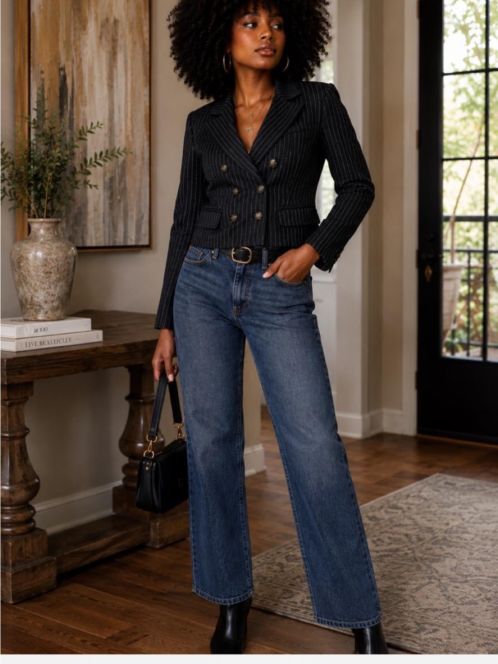 VTG Ralph Lauren Lauren Jeans Co. Pinstripe Denim Double Breasted Blazer: Med
